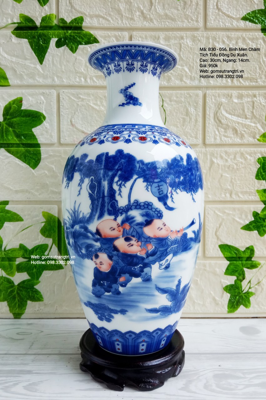 BÌNH SỨ XƯƠNG HỌA TIẾT TIỂU ĐỒNG DU XUÂN